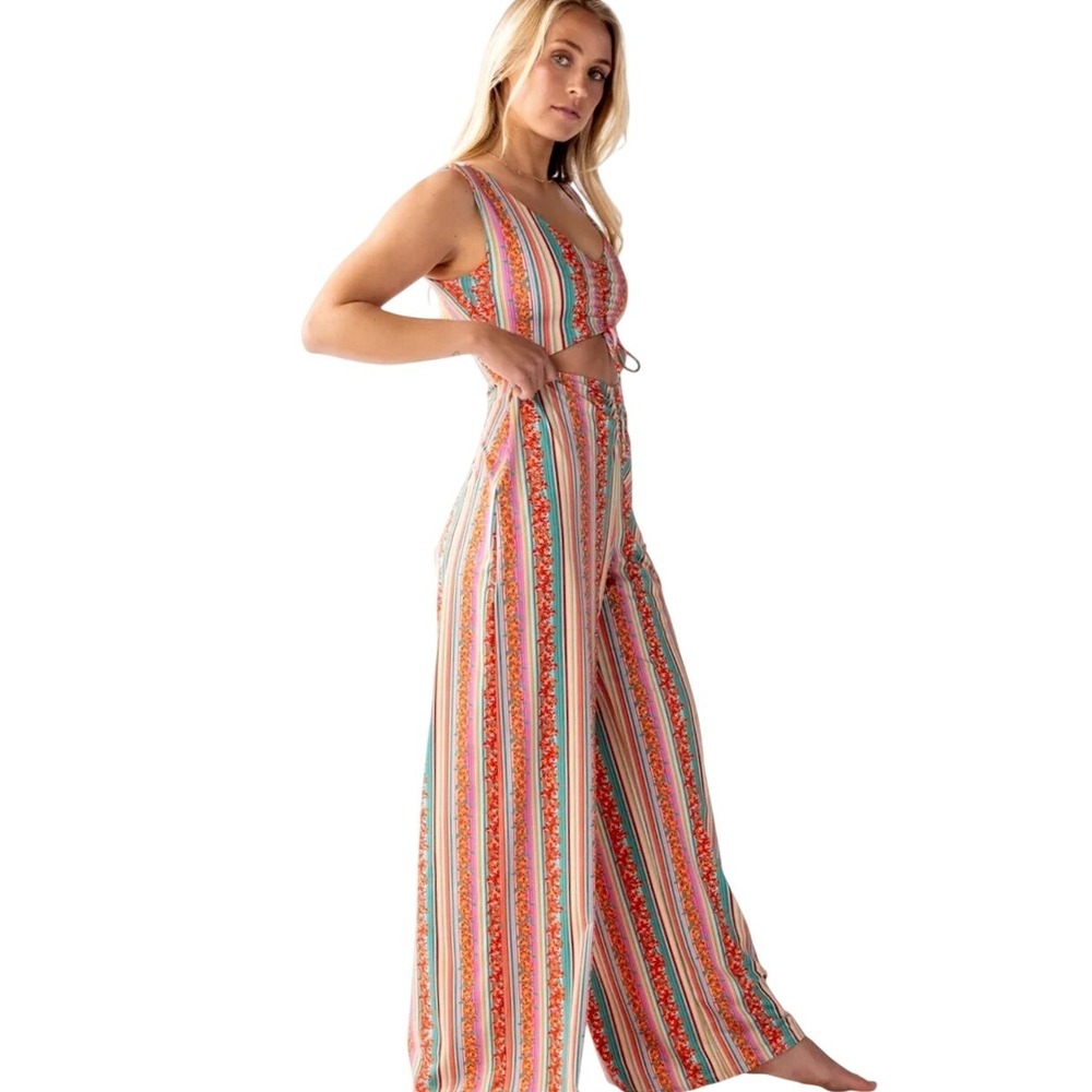 Swaay Rockstar Jumpsuit Vintage Miami Colorful Stripe Cutout Wide Leg Jumpsuit S